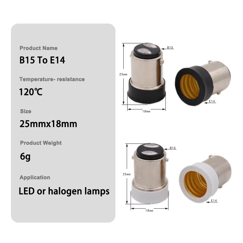 8 Pcs/Lot B15 To E14 Lamp Holder Converter Screw lamp Base BA15D Bayonet White Black B15-E14 Lamp Socket For Halogen Lamp LED