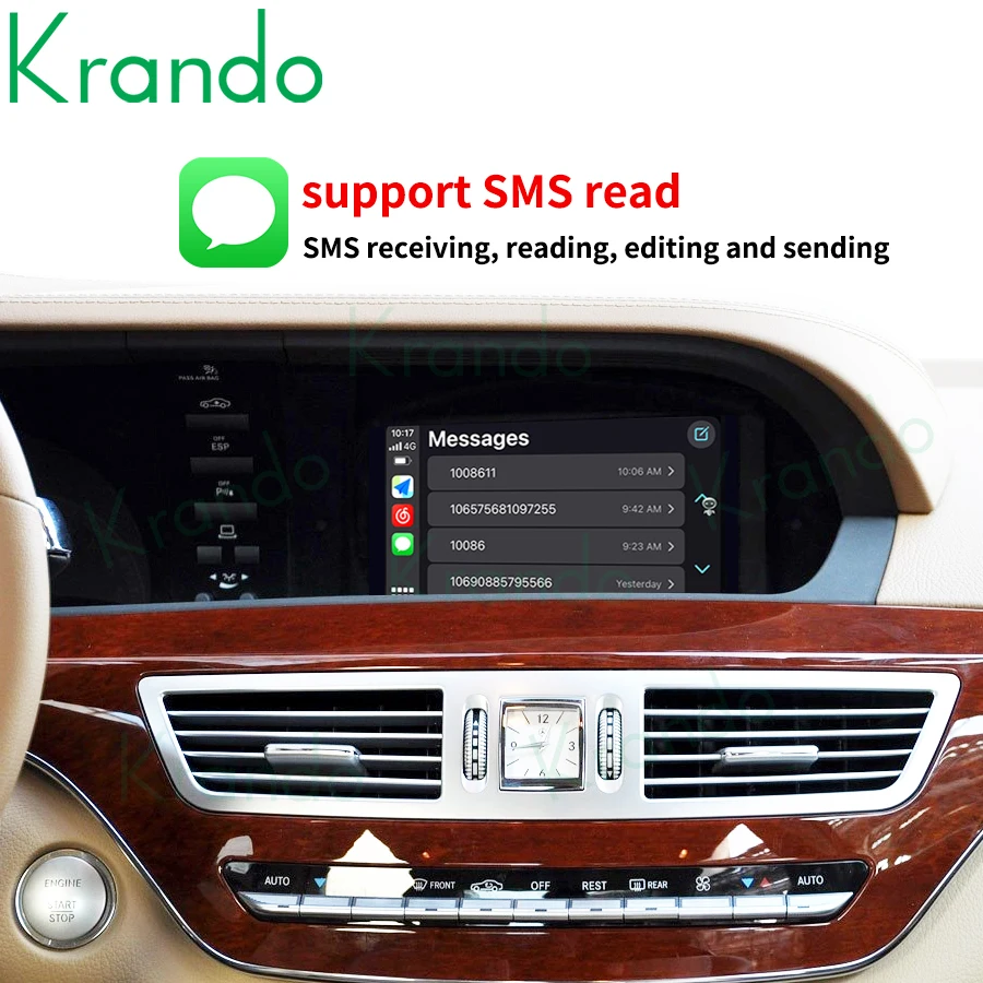 Krando Wireless Apple CarPlay Android Auto Interface Box For Mercedes Benz S Class W221 2009 - 2013 NTG 3.0 3.5 5.0 Siri Control