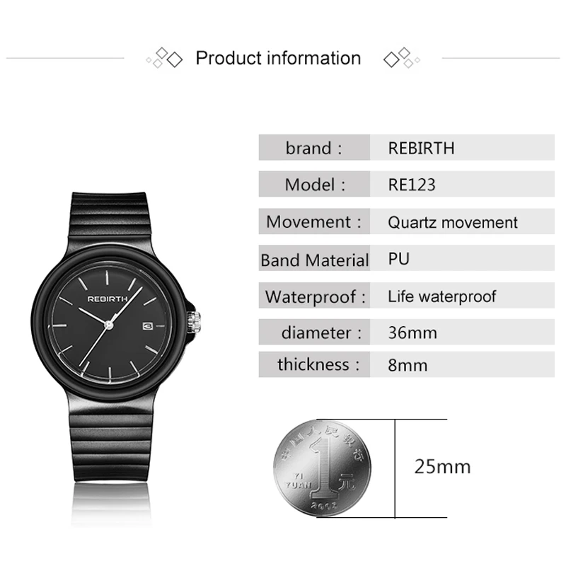 REBIRTH Women Quartz Watch Stainless Steel Waterproof Sport Watch Women Dress Bracelet Clock Relogio Feminino