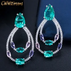 CWWZircons Designer Double Circle Drop Light Blue Cubic Zirconia Crystal Dangle Earrings Trendy Female Party Jewelry Gift CZ703