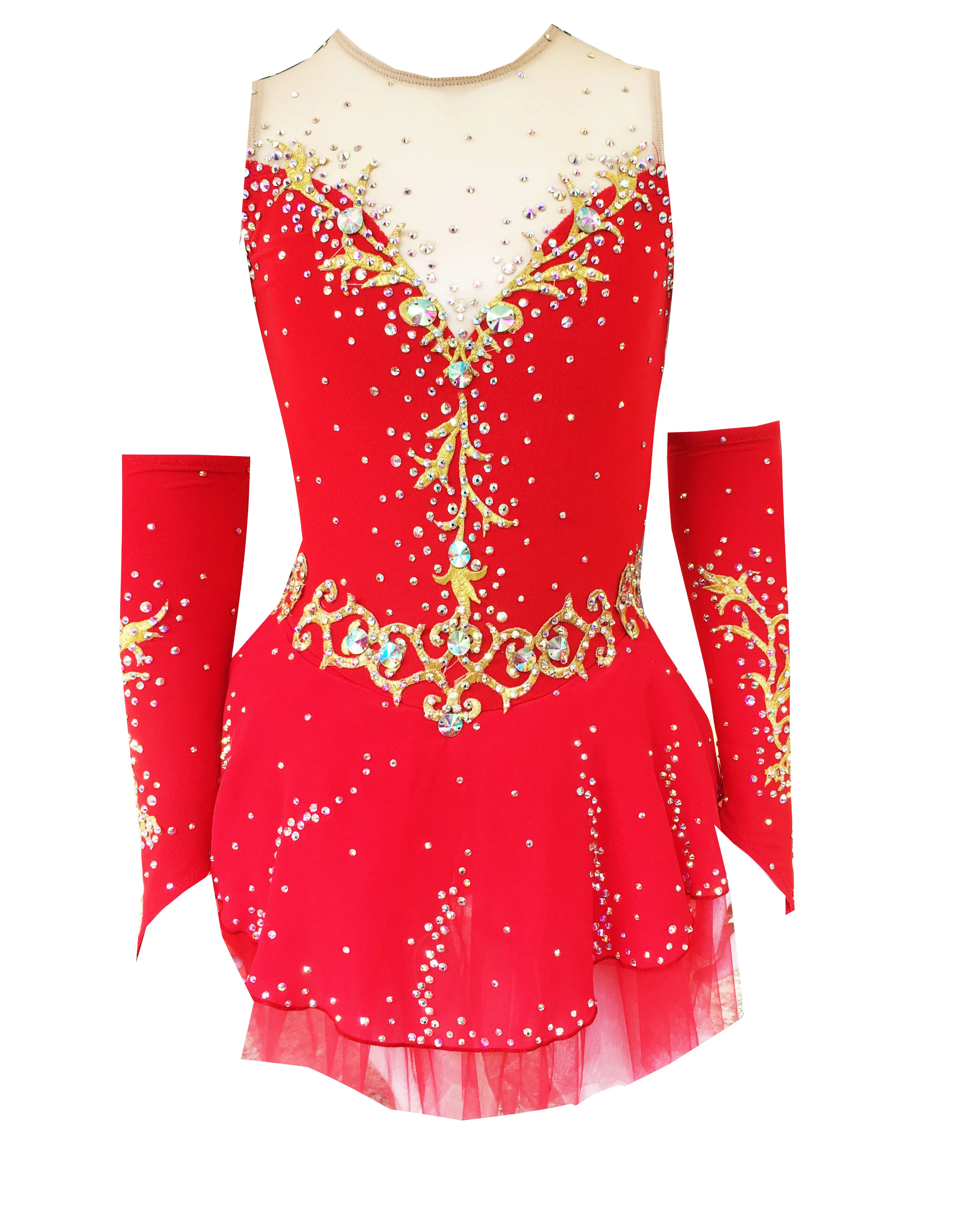 Gules – robe de patinage artistique à manches longues, jupe de patinage sur glace en Spandex