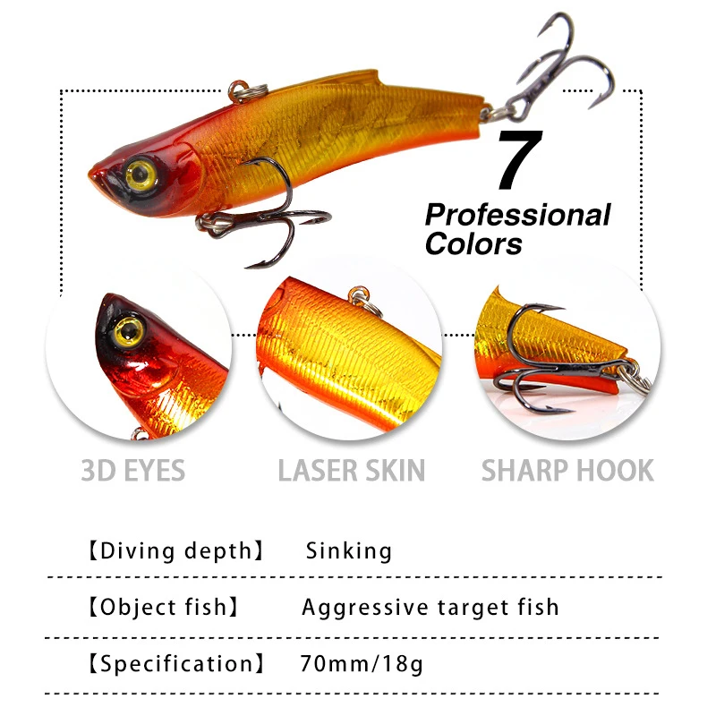 1pcs Winter VIB Fishing Lures 7cm 18g Long Shot Sinking Vibration Wobblers Crankbait Isca Artificial Hard Bait Perch Tackle