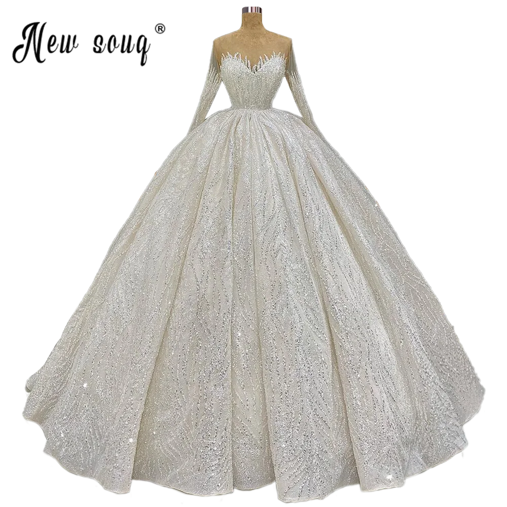 Querida manga longa branco marfim vestido de casamento uma linha de luxo frisado apliques vestidos de casamento feminino vestidos de baile fotos reais