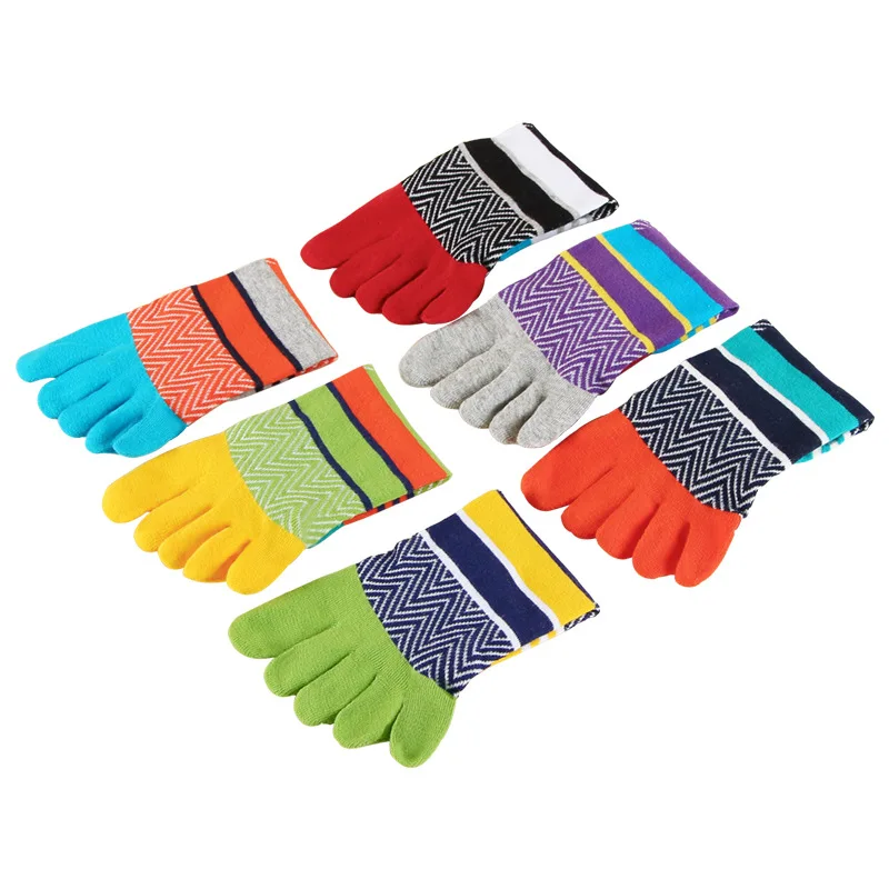 5 Pairs Bright Color Ankle Five Finger Socks Man Cotton Striped Patchwork Mesh Breathable Street Fashion No Show Socks With Toes