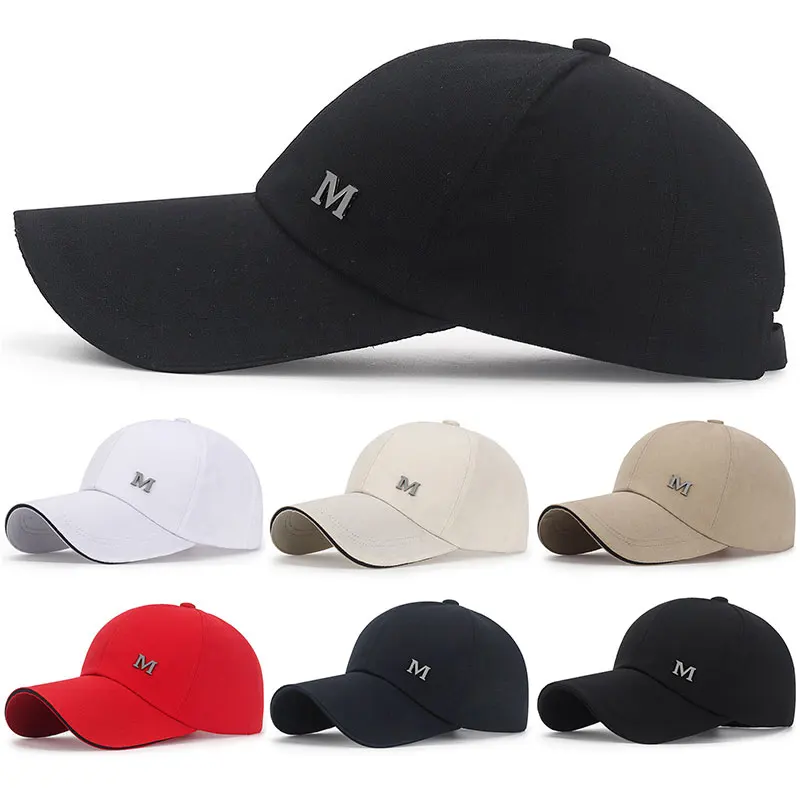 Adjustable Men\'s Sports Cap Stylish Baseball Cap M Letters Long Brim Snapback Hat Leisure Casual Breathable Sunscreen Peaked Cap