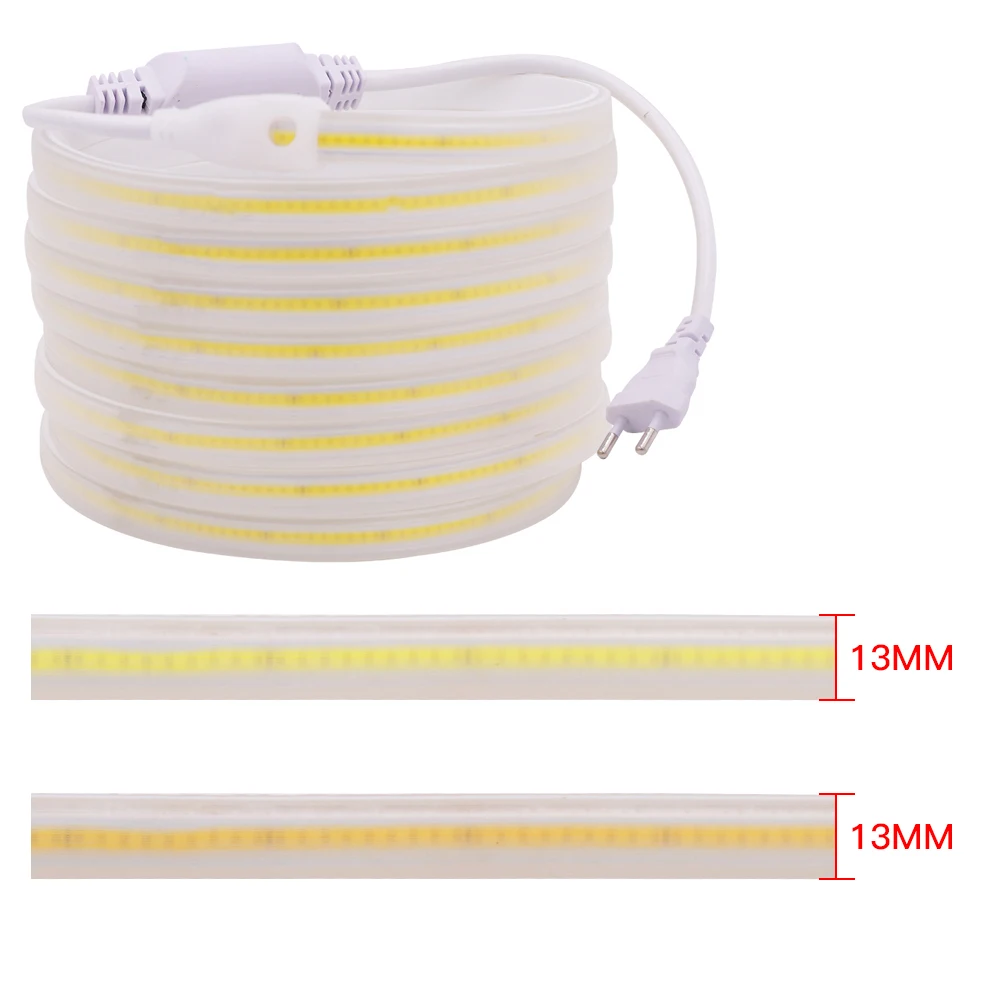 COB LED Strip 220V Waterproof Outdoor Decor 288 Leds/M RA 80 High Brightness 3000K 4000K 6000K Flexible Ribbon FOB Light