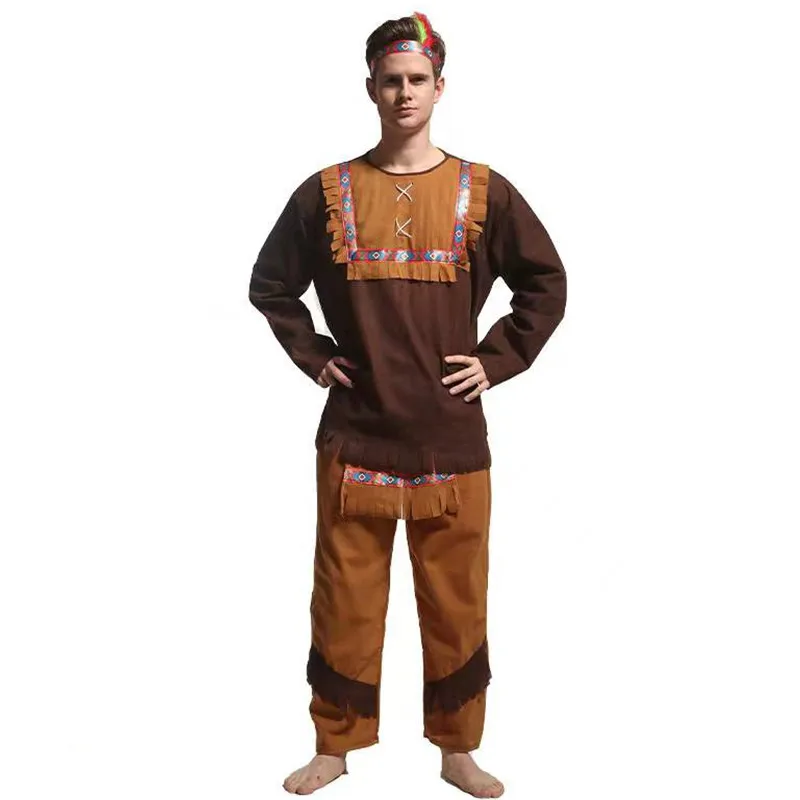 גברים מבוגרים אינדיאנים צייד קוספליי ליל כל הקדושים פרימיטיביים לוחם תלבושות קרנבל קרנבל מצעד הפורים