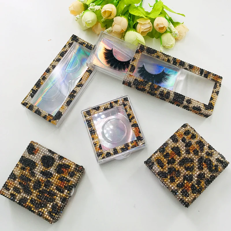 Leopard Print Glitter Rhinestone Lashes Box 5D 25mm Mink Eyelashes