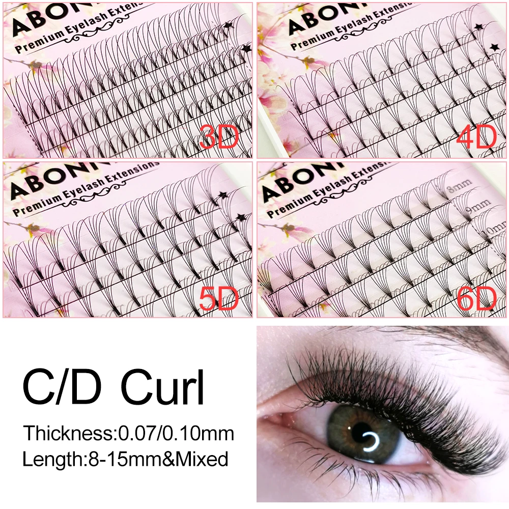 ABONNIE Premade Volume Fans Short Stem 3d/4d/5d/6d Russian  Eyelash Extension Mink Eyelash Extension All Size Lashes Tray