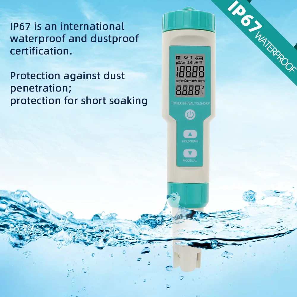 COM-600 7 in 1 PH TDS EC ORP Salinity  S. G Temp Meter Water Quality Monitor Tester IP67 for Drinking Water, Aquariums PH Meter