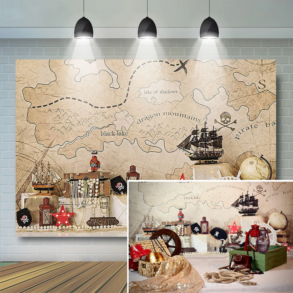 Pirate Ship Kids Photography Backdrop Travel The World Boy Birthday Photography Background Cake Smash Decor Banner Photostudio