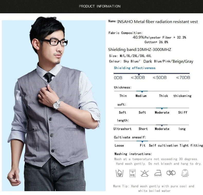 

Оригинальное Экранирование INSAHO EMF, устойчивый к излучению жилет, эффективность экранирования 30 дБ защитный жилет от излучения, SHD010