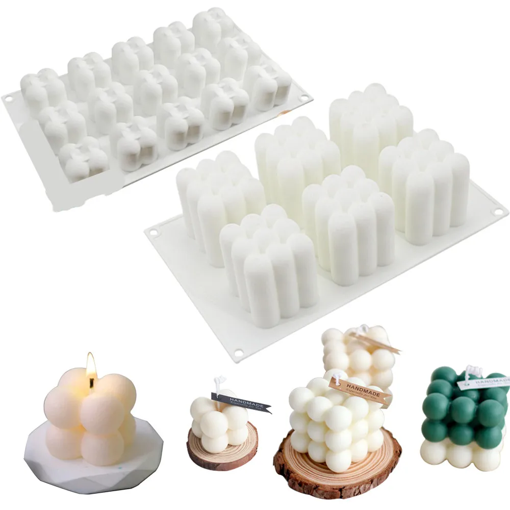 3D Big/Mini Rubik's Cube Silicone Candle Cake Mold Homemade Candles Making Supplies Soap Bubble Mold Kitchen Pastry Baking Tool