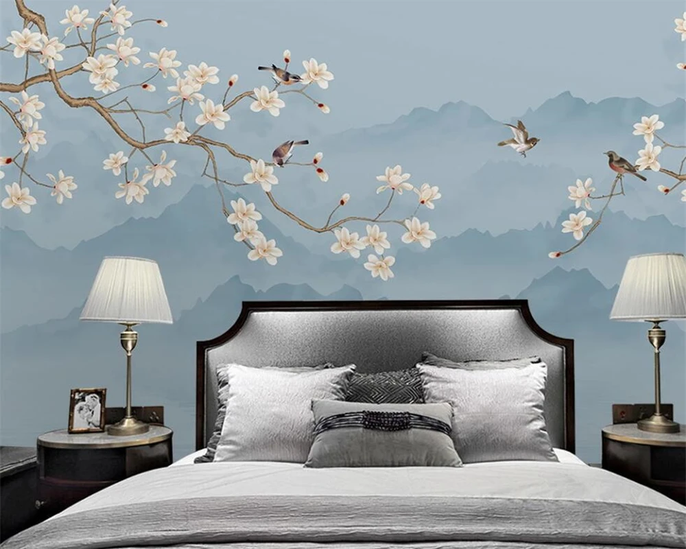 

beibehang Customized new Chinese style hand-painted plum flowers and birds background decoration painting wallpaper papier peint