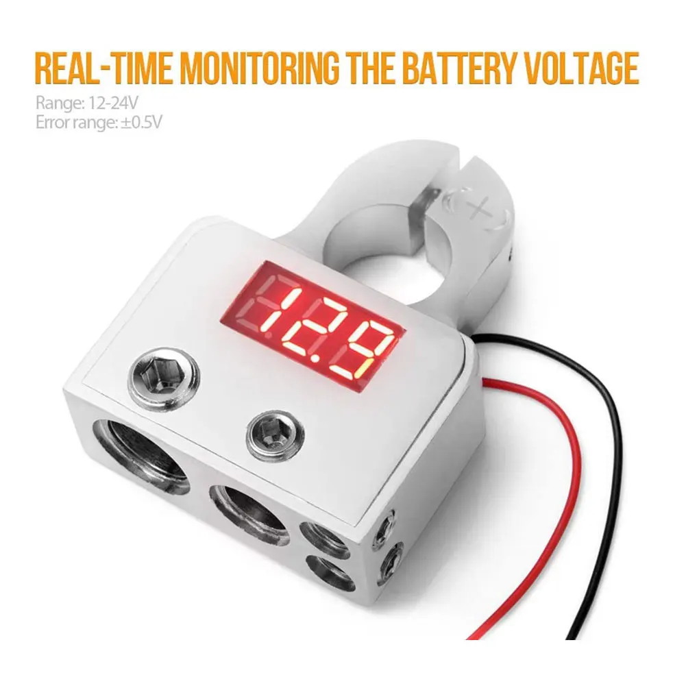 2Pcs Car Battery Terminal Connectors Voltmeter Display 12V-24V Positive Negative Battery Clamp Audio Modification Battery Head