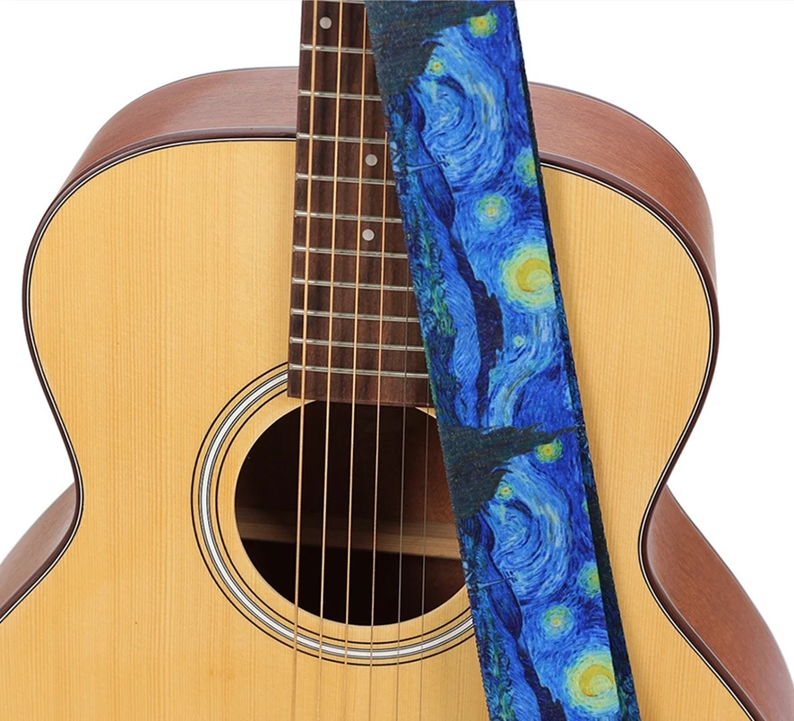 Guitar Strap Widen Thicken Folk-Custom Eletric Acoustic Guitarra Ukulele Bass Accessories Parts Blue The Starry Night