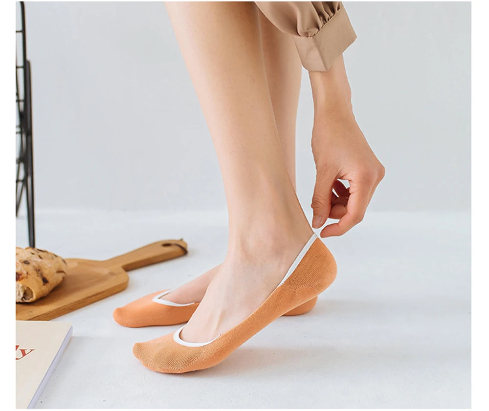10 Paar unsichtbare Socken für Damen, Hausschuhe, kurze Söckchen-Set, modische Damen-Frau-Packung, einfarbig, Baumwolle, rutschfest, No-Show-Socken – Detail 4