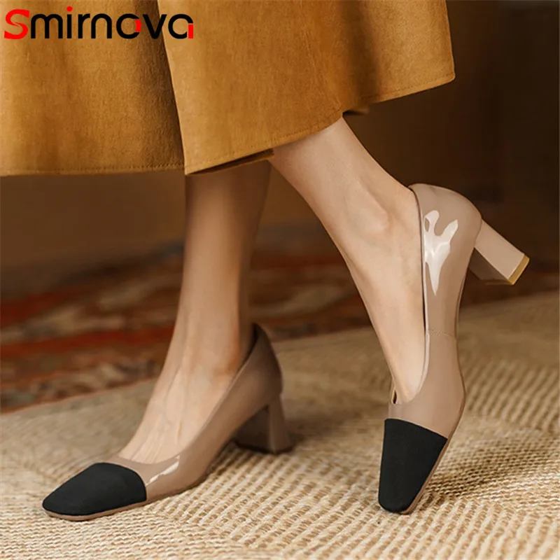 

Smirnova 2022 New Arrive High Heels Single Shoes Women Genuine Leather Shoes Mixed Colors Classic Office Shoes Women Pumps