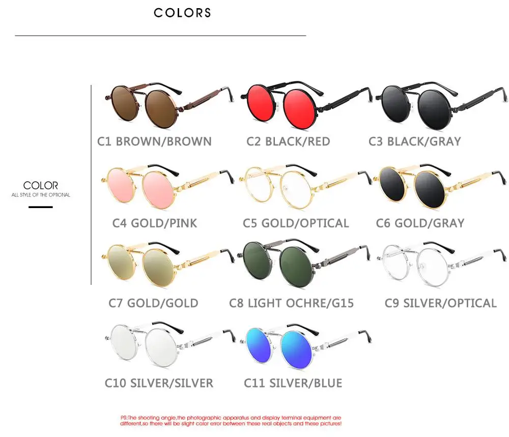 Vintage Punk Style Sunglasses Men Retro Round Metal Frame Women Sun Glasses Fashion Eyewear Gafas sol mujer UV400