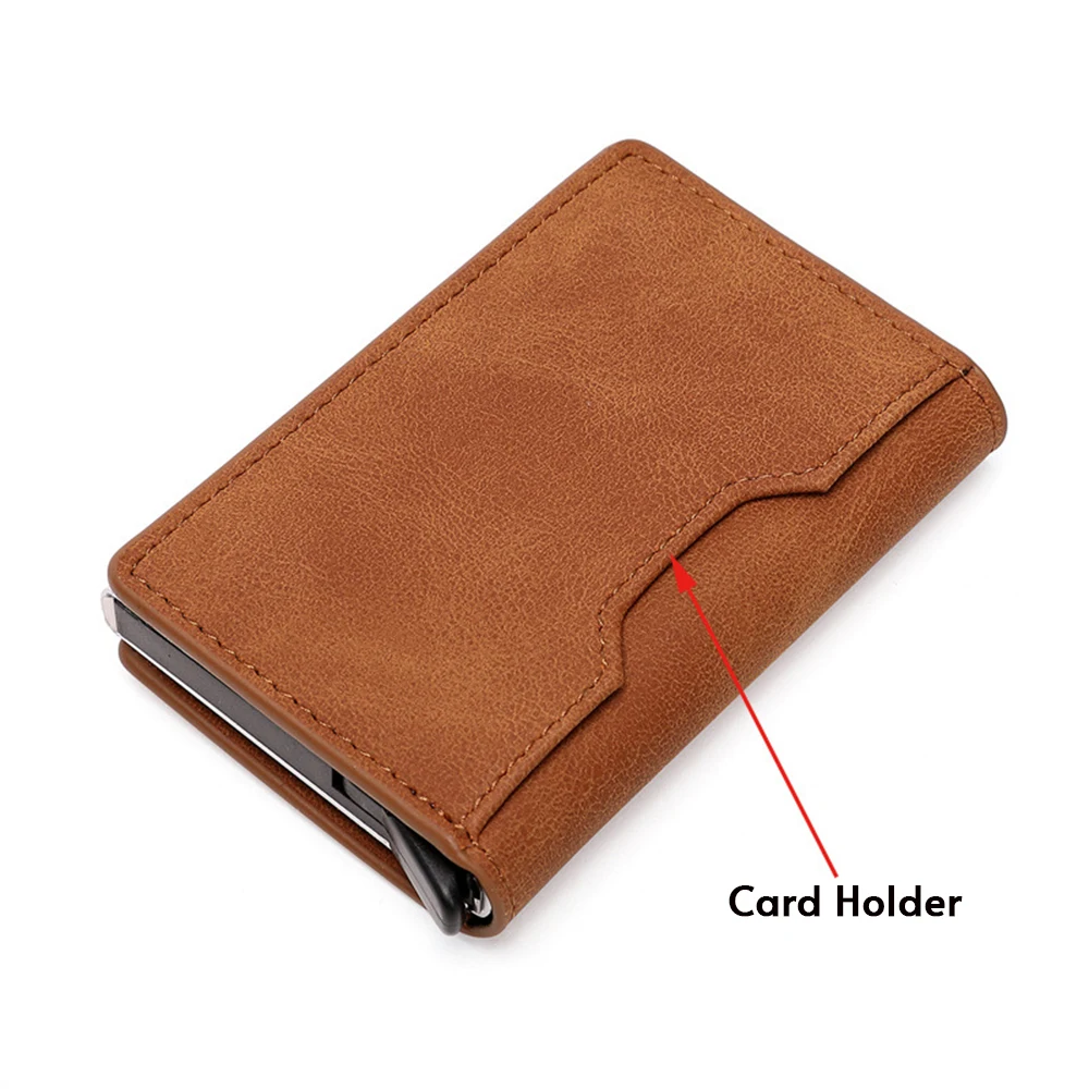 Bycobecy Customized Name Leather Wallet Men Magnet Wallet Rfid Credit Card Holder Aluminum Box Case With Money Clip Card Holder