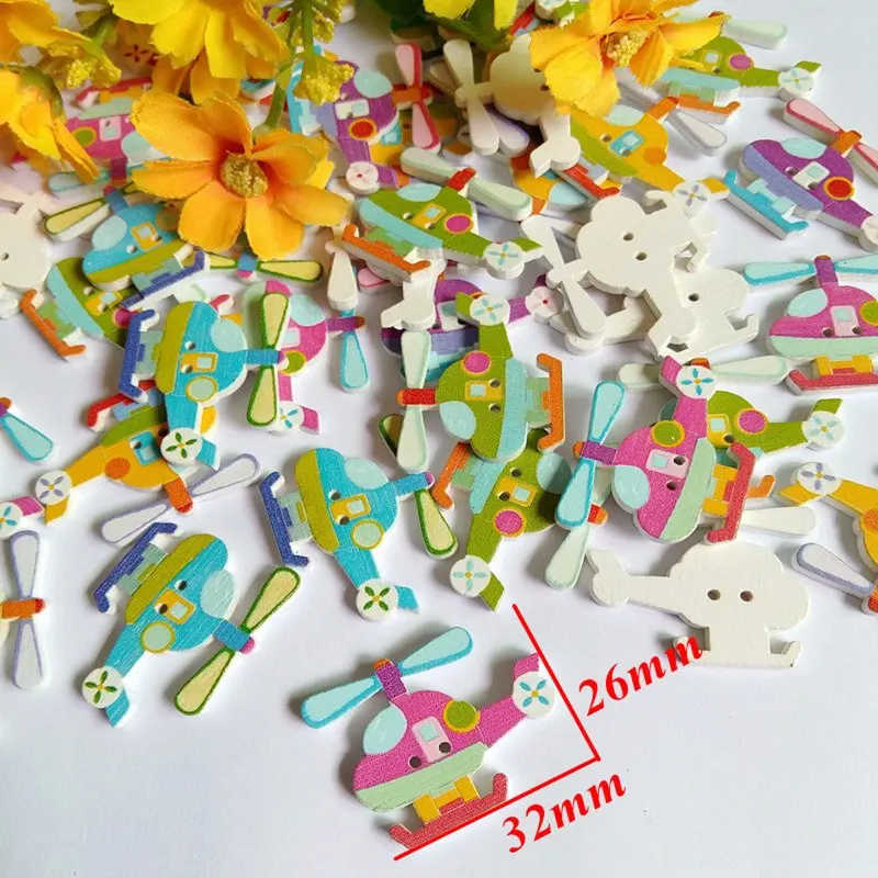 40 Stks/partij Gemengde Multicolor Helikopter Botones 2 Gaten Houten Knopen Naaien Accessoires Scrapbooking Afdrukken