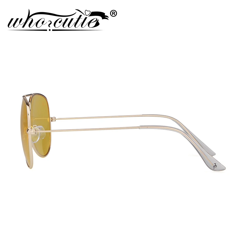 WHO CUTIE 2025 Night Vision Goggles Aviation Sunglasses Women Brand Design Gold Metal Frame Female Sun Glasses Yellow Lens OM874