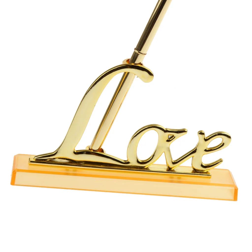 Wedding Signature Feather Signing Pen Gold Plated Love Metal Holder Set