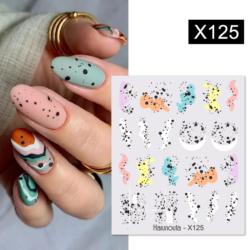 Harunouta French Black White Geometrics Pattern Water Decals Stickers Flower Leaves Slider For Nails Spring Summer Nail Design