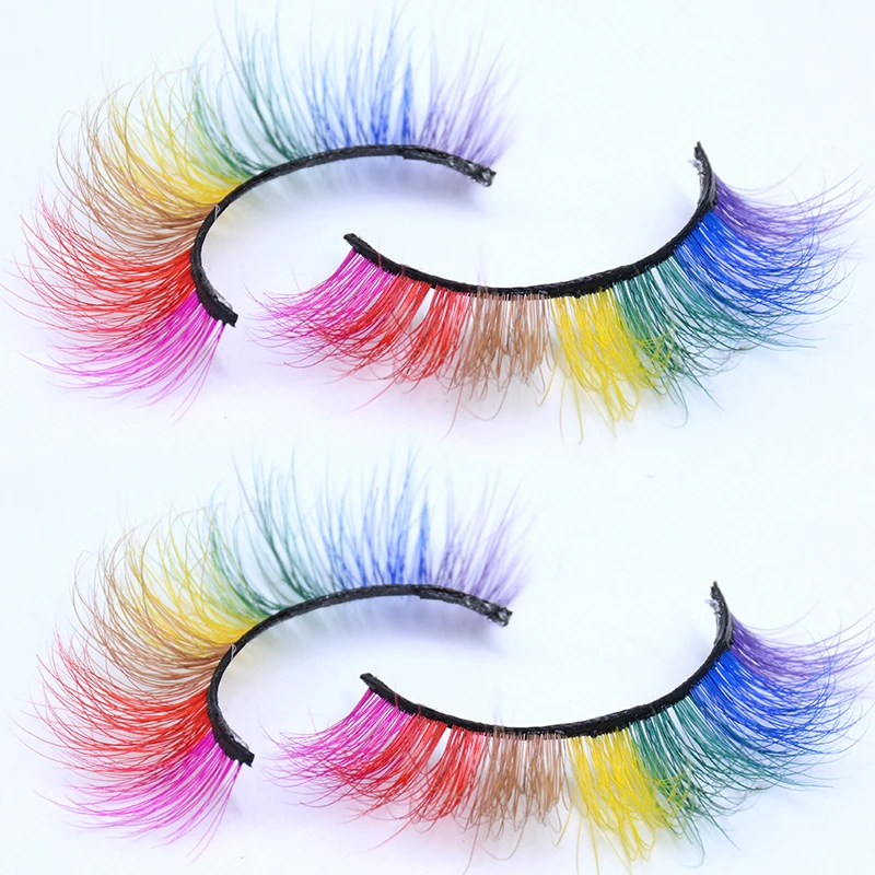 OKAYLASH 2021 Newest 7 Colors Rainbow Eyelashes Princess Cilia Real Mink Fluffy Colored False Lashes for Halloween Party Cosplay