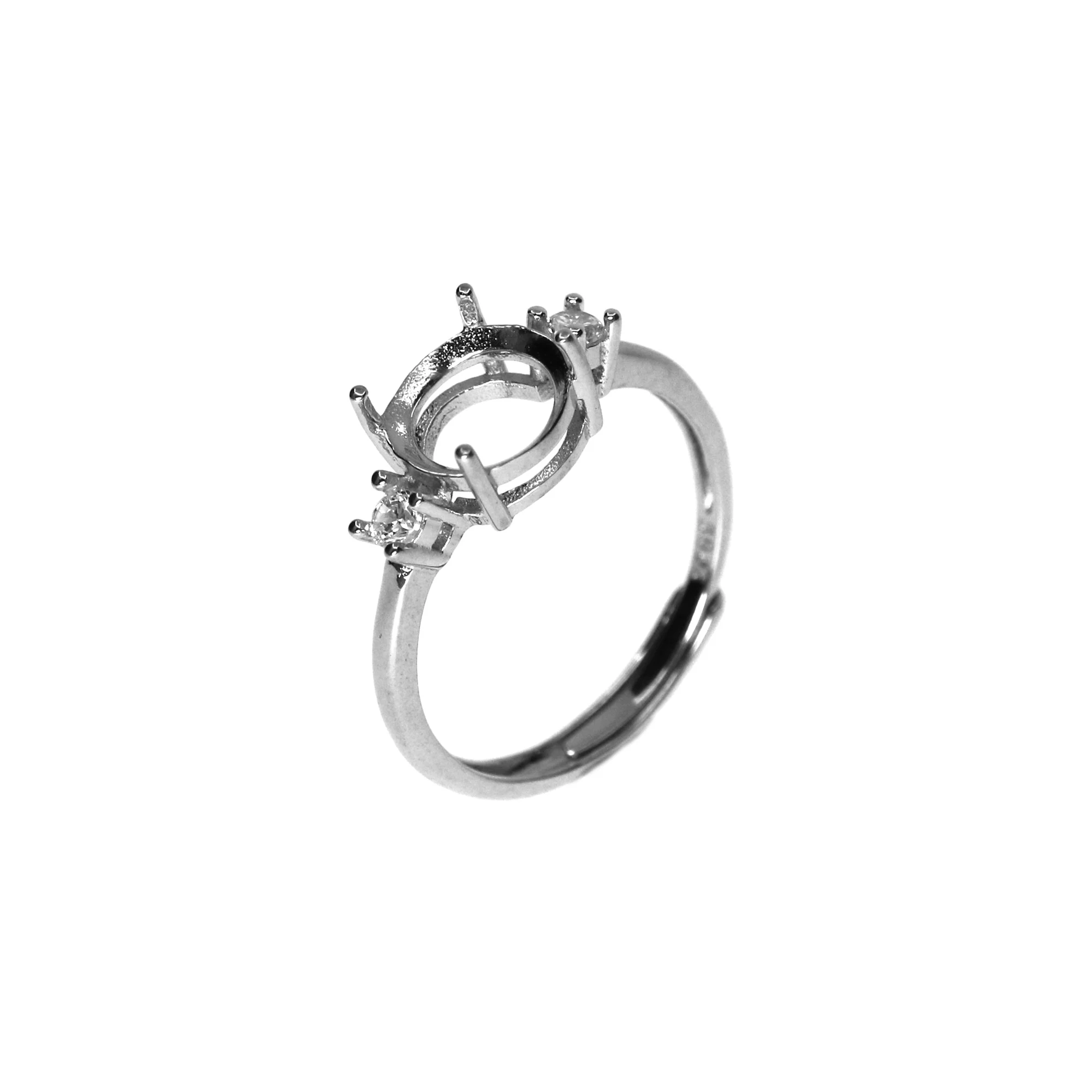 5-8MM round simple silver Gemstone CZ stone prong bezel solid 925 sterling silver adjustable ring settings 1214033