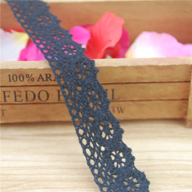 25mm Cotton Lace Trim Black Fabric Sewing Accessories Cloth Wedding Dress Decoration Ribbon Craft Supplies 300yards LC112-R