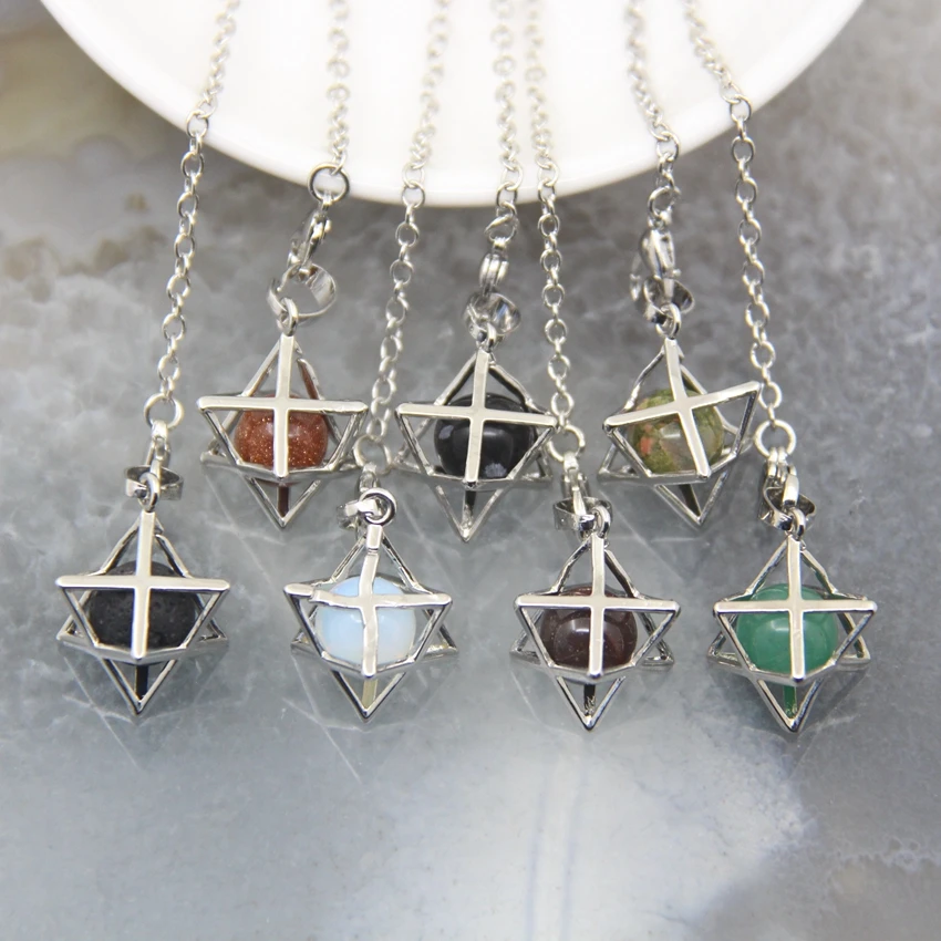 Merkaba Star Natural Stone Pendulum Crystal Pendant White Howlite Hematite Men Women Pendant Hexagram Necklaces Trendy Jewelry