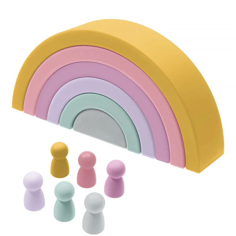 TYRY.HU-décennie s de construction 3D Montessori pour bébé, jouets en silicone, nuits douces arc-en-ciel, cadeau empilable, le plus récent, 7 pièces, 10 pièces