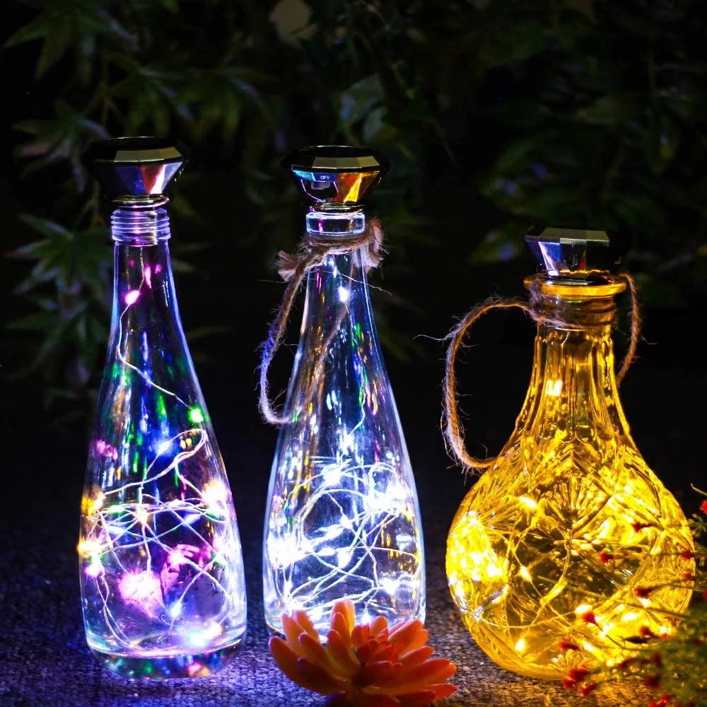 Fio de cobre com luzes solares para garrafa de vinho, peças 2m 20 leds fio de cobre guirlanda de fadas luzes para natal festa de casamento decoração