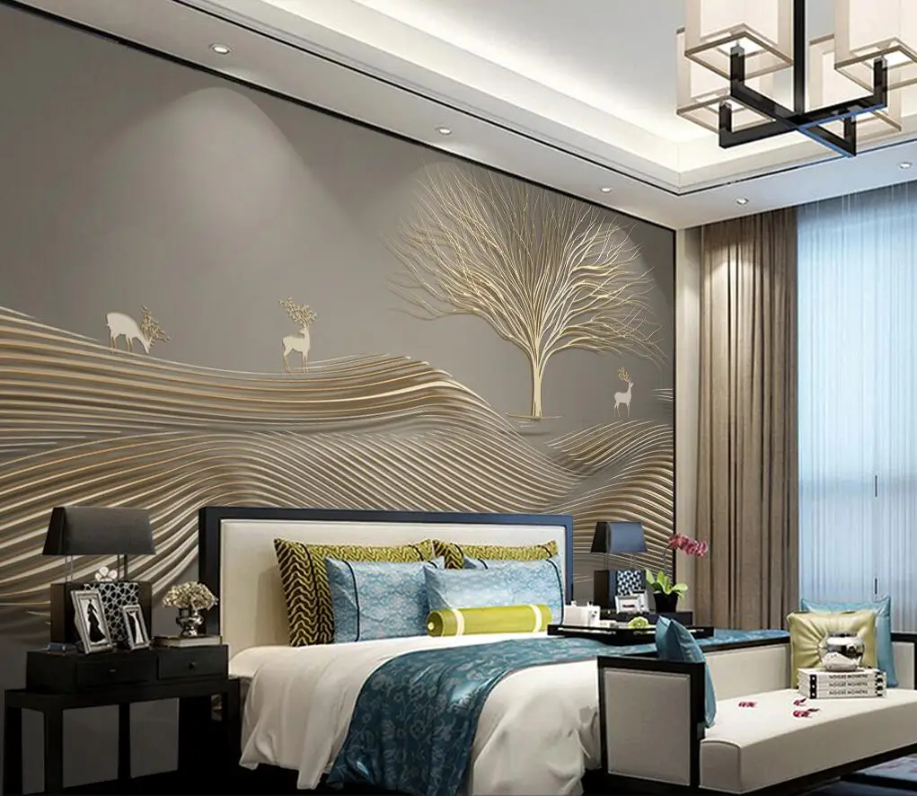 papel de parede Abstract line elk golden embossed line background wall Decorative Custom 3D Wall Murals wallpaper