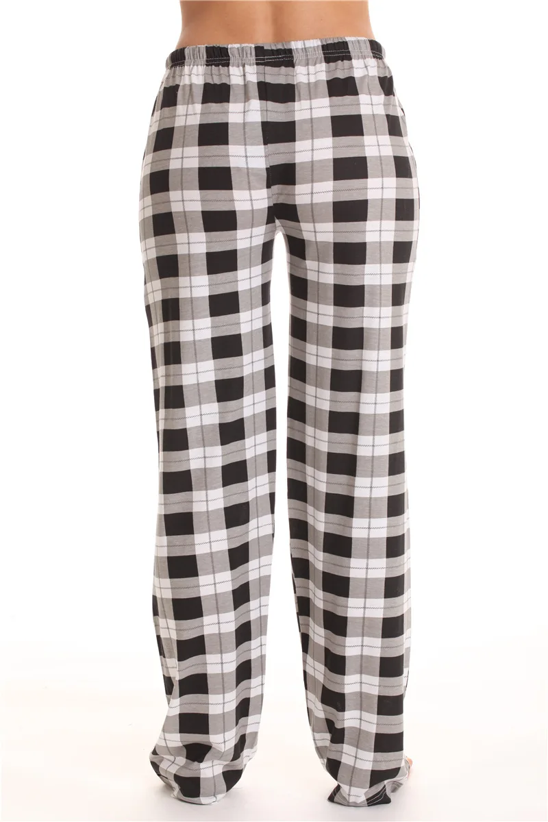 Casual Women Pants Check Tartan Cotton Blend Plaids Print Nightwear Pyjama Bottom Loose Lounge Pants