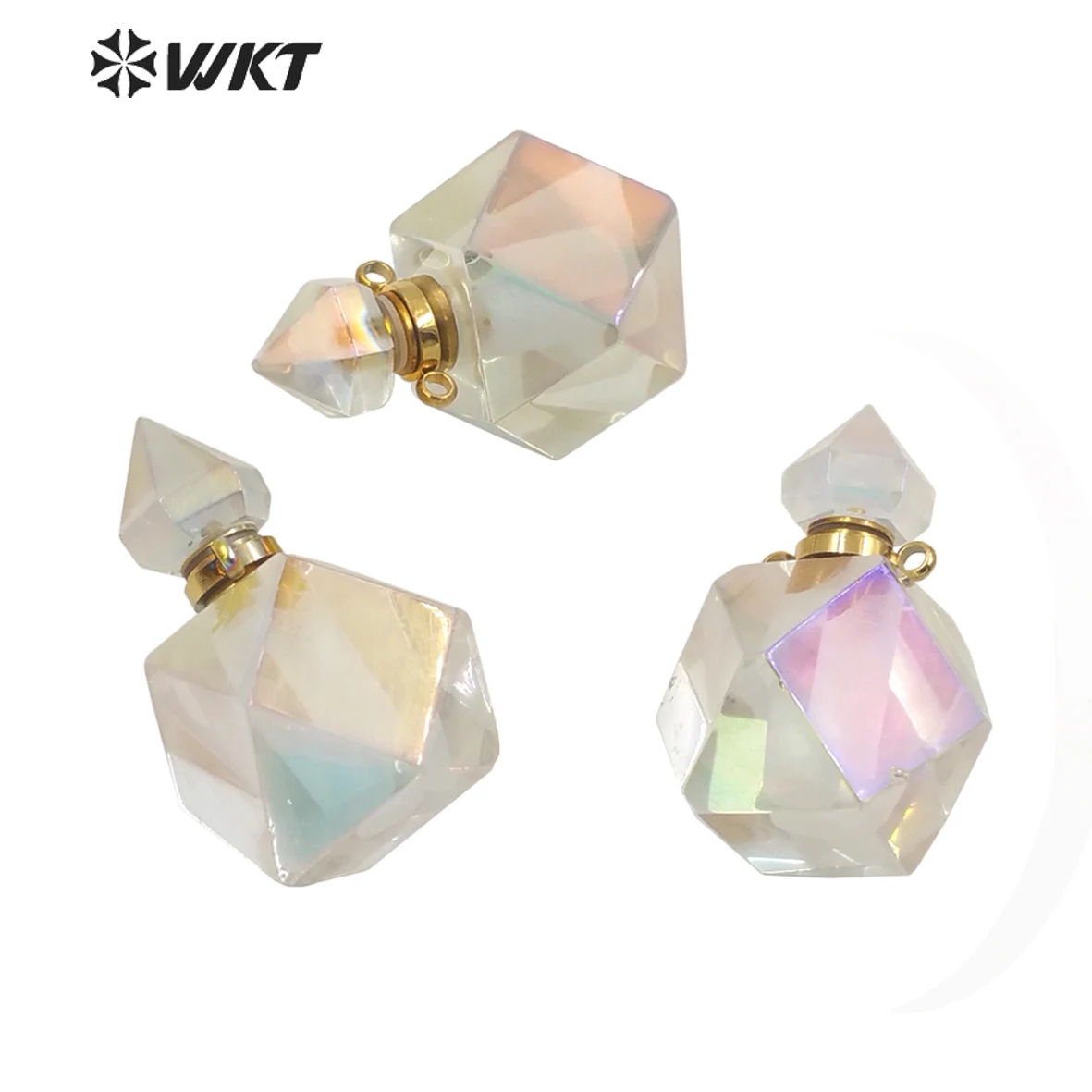 WT-P1696 WKT New color Fashion stainless steel jewelry accessory parts natural Aura crystal perfume bottle