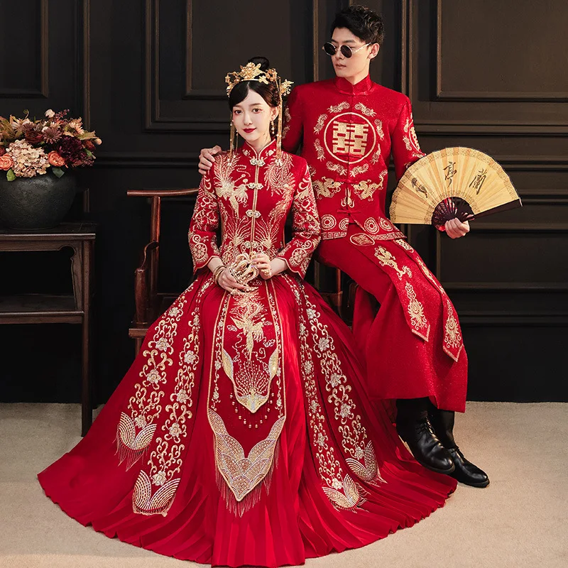 

Oversize 4XL 5XL 6XL Traditional High Quality Embroidery Bride Groom Wedding Dress Retro Chinese Refined Stylish Marry Cheongsam