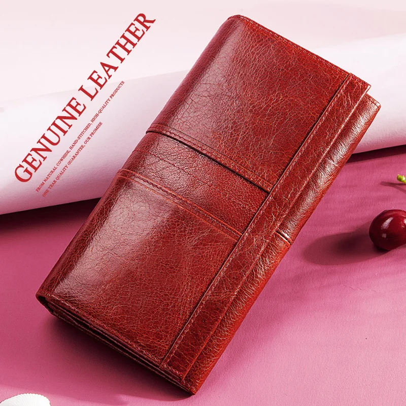 

High Quality Brand Genuine Leather Wallet Luxury 2021 For Samsung iPhone Phone Card Holder Coin Purse Zipper Women Long Wallet