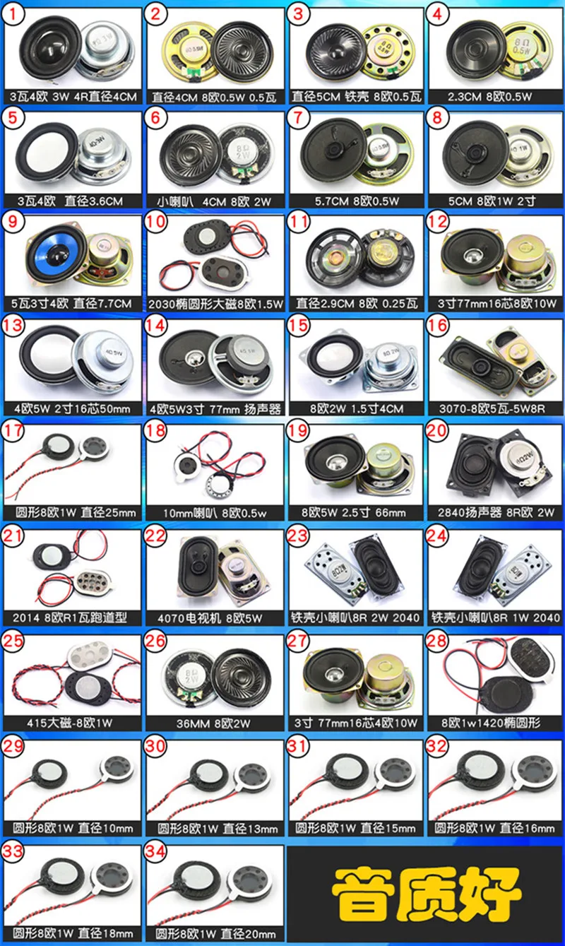 10Pcs/Lot Small speaker DIY 0.25 0.5 1 1.5 2 3 5W watt 4 8 Euro 16R speaker audio accessories