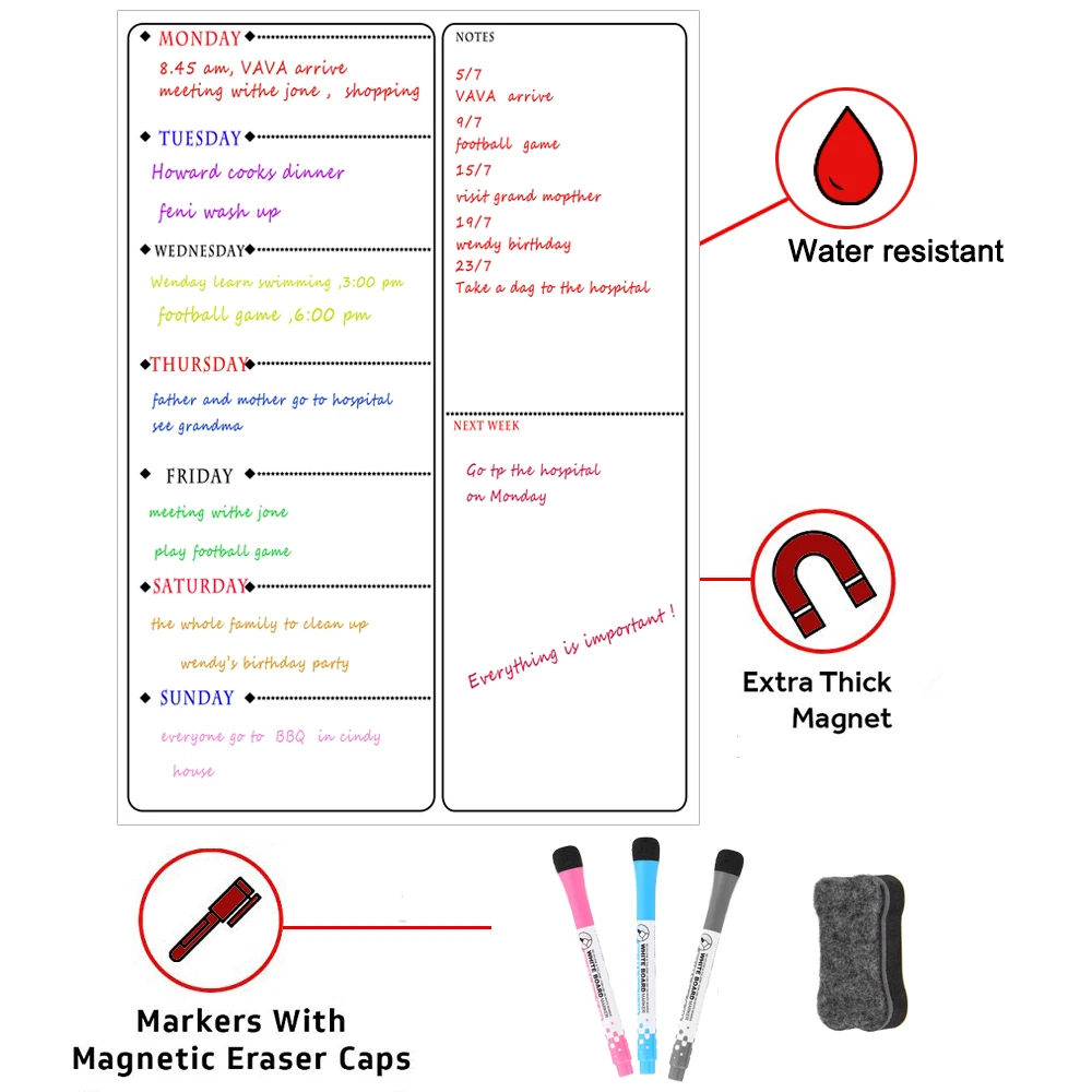 Magnetico Planner Settimanale Bordo per la Cucina Frigorifero Lavagna A Secco Mensile Organizer Per Fare La Lista Notepad Frigorifero Magnetico