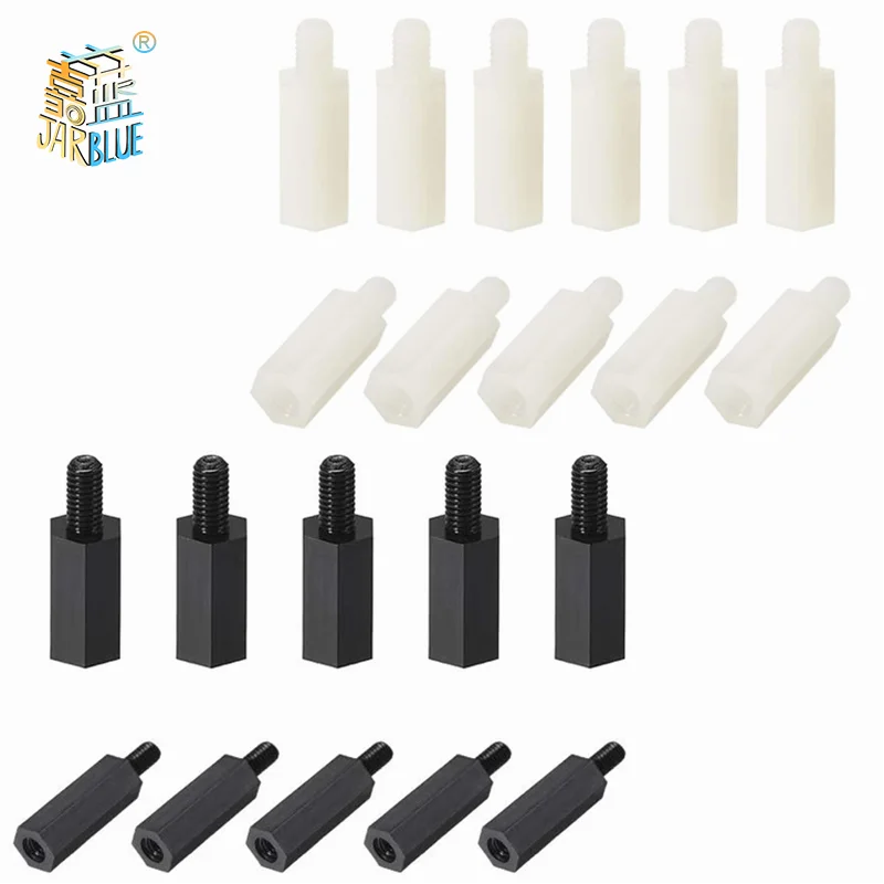 

50pcs M2/M2.5/M3/M4*L+6mm Thread Black/white Spacing Screw Plastic For PCB Motherboard Fixed Nylon Standoff Spacer Pillar