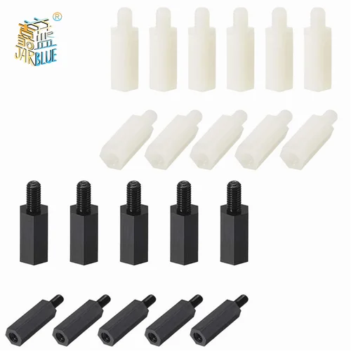 50 Uds M2/M2.5/M3/M4 * L + 6mm rosca negro/blanco tornillo espaciado de plástico para placa base PCB poste espaciador de nailon fijo
