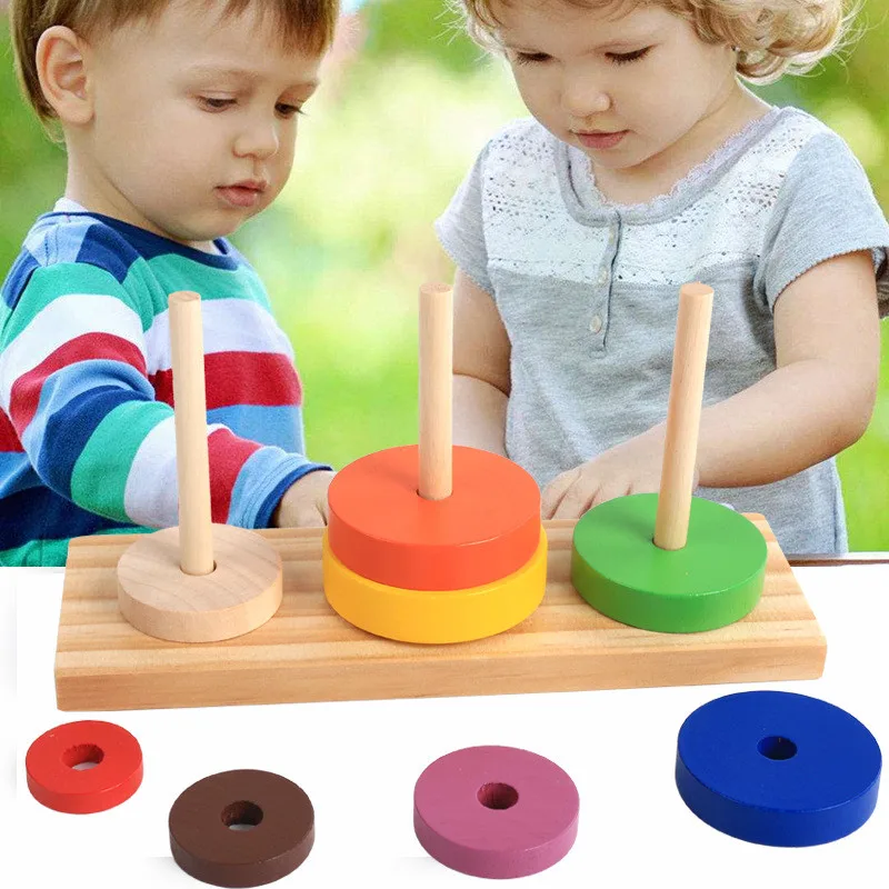 

Fun Tower Of Hanoi Educational Wooden Tower Classic Mathematical Puzzle Toy For Children Intelligence Kids Educational Gift New