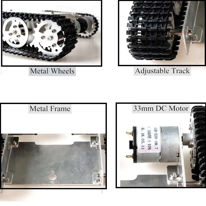 RC 스마트 탱크 섀시 금속 패널 미니 Clawler 추적 차량 모바일 플랫폼 장난감 DIY 세트, 조정 가능한 체인 DC 모터 T105