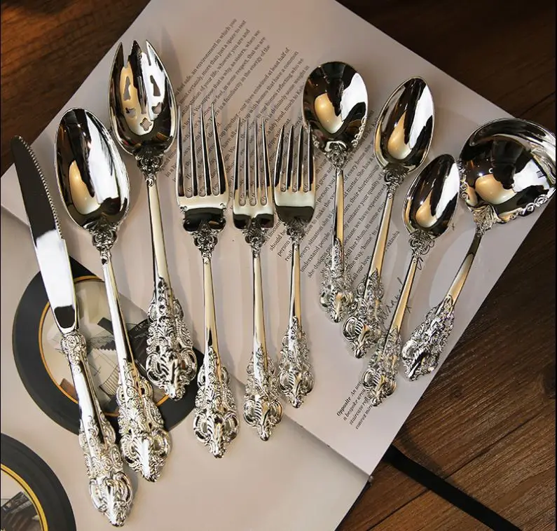 

High quality 10pcs/set Tableware Set Silver plated Cutlery Set Western Food Tableware Luxury Fork Teaspoon Knife Cutlery Set