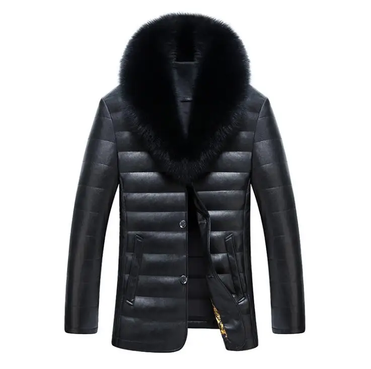 New 2023 Hot Sale men's Natural Genuine leather down jacket Men Haining sheepskin fox fur collar winter business casual coat