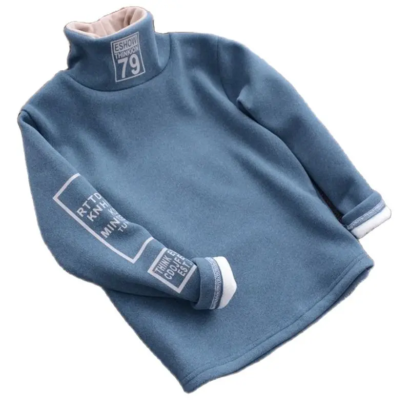 Boys Plus Velvet Bottoming Shirt 2023 Autumn Winter Clothes 4-12 years old Big Kids Long-Sleeve Warm Turtleneck Sweater