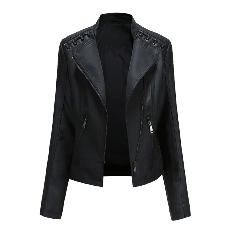 New 2021Turn-down Collar PU faux Leather Jackets Women Luxury Jacket Black Pink Red Biker Coat