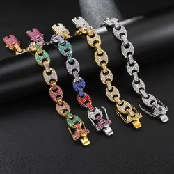Wholesale Jewelry -- (20cm*12mm) Hip Hop  Full Crystals Multicolor Coffee Beads Bracelets For Men Fashion Jewelry 2019